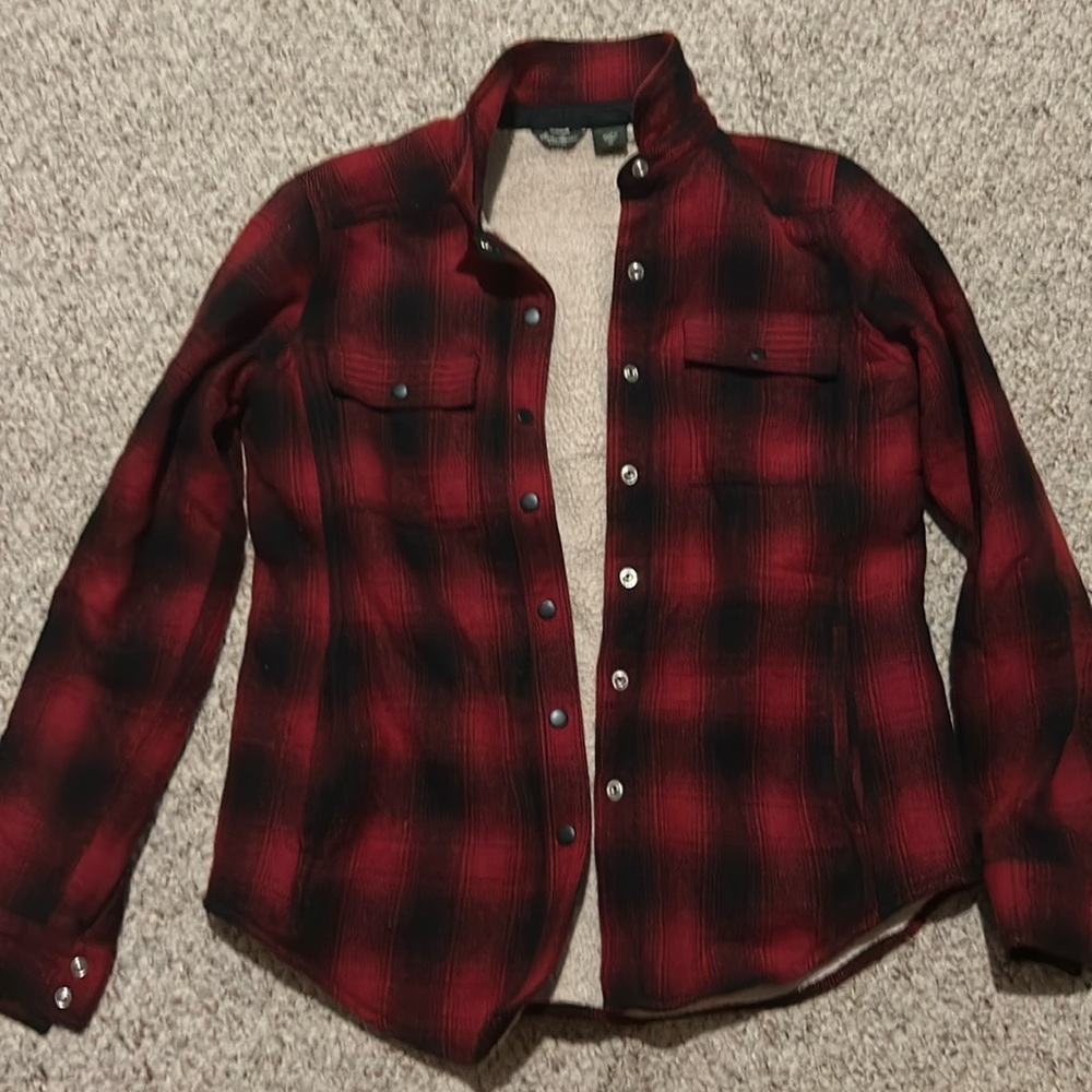 Black and red Eddie Bauer plaid coat
